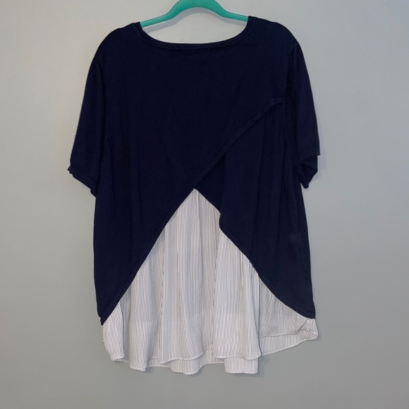 EUC Loft Striped Crossover Back Mixed Media Sweater Tee Size 4X - Picture 7 of 8